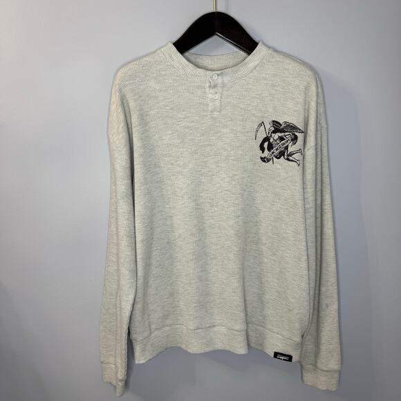 G59 Records Embroidered Waffle Knit Henley T-Shirt Long Sleeve Gray Men's L - Picture 1 of 14